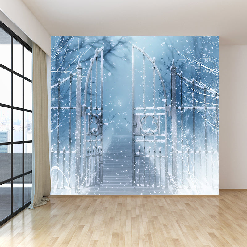 Non-Woven Cloth Decorative Mural Modern Winter Front Gate Snowscape Wall Covering Clearhalo 'Wall Decor' 'Wall Mural' 1595796