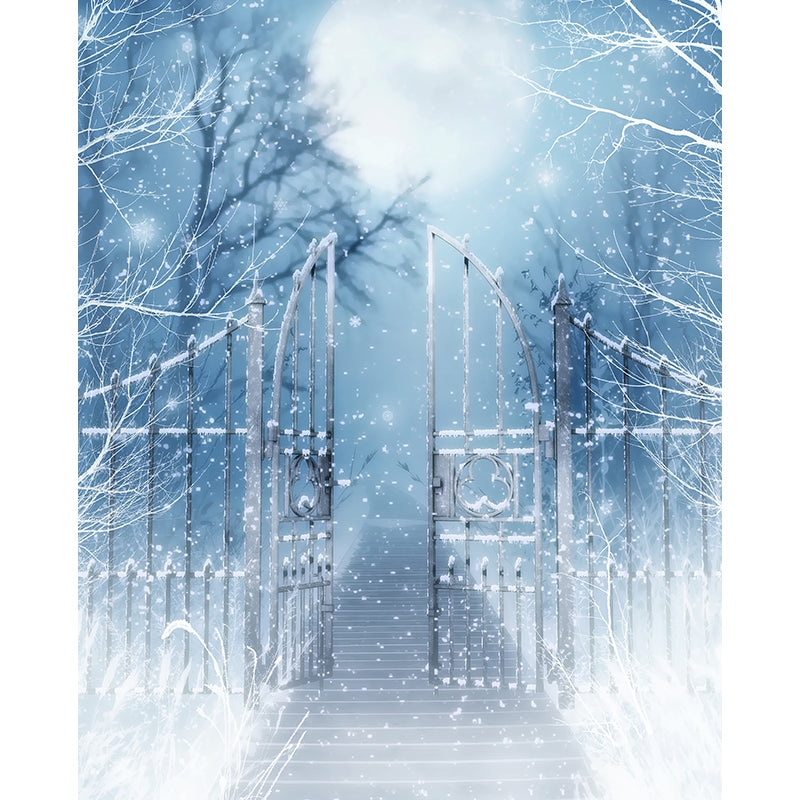 Non-Woven Cloth Decorative Mural Modern Winter Front Gate Snowscape Wall Covering Clearhalo 'Wall Decor' 'Wall Mural' 1595798