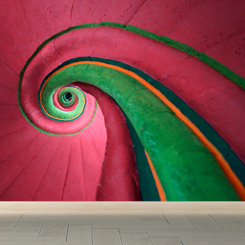 Cool Spiral Wall Covering Mural for Bedroom, Rose Red and Green, Made to Measure Clearhalo 'Wall Decor' 'Wall Mural' 1595826