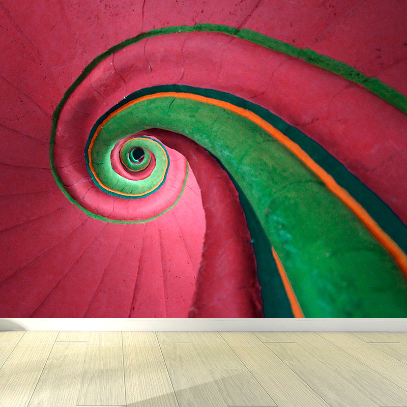 Cool Spiral Wall Covering Mural for Bedroom, Rose Red and Green, Made to Measure Clearhalo 'Wall Decor' 'Wall Mural' 1595827