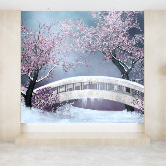 Stain-Proof Flower and Bridge Mural Non-Woven Texture Modern Wall Art for Guest Room Clearhalo 'Wall Decor' 'Wall Mural' 1595857