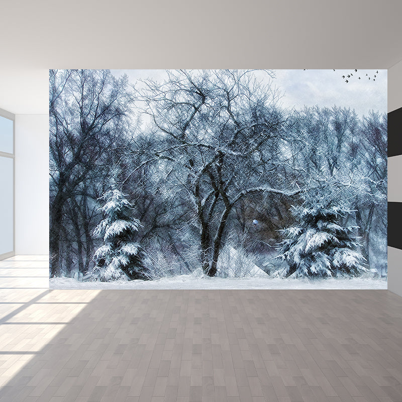 Winter Withered Trees Mural Wallpaper Modern No-Woven Fabric Wall Decor in White White Clearhalo 'Wall Decor' 'Wall Mural' 1596015