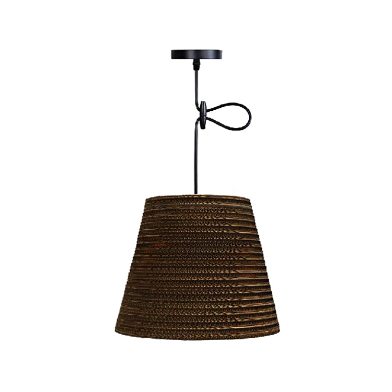 1 Light Corrugated Paper Hanging Lamp Asian Style Brown High Waist Shade Restaurant Pendant Light Clearhalo 'Ceiling Lights' 'Modern Pendants' 'Modern' 'Pendant Lights' 'Pendants' Lighting' 159603