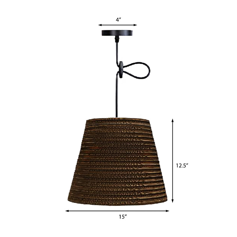 1 Light Corrugated Paper Hanging Lamp Asian Style Brown High Waist Shade Restaurant Pendant Light Clearhalo 'Ceiling Lights' 'Modern Pendants' 'Modern' 'Pendant Lights' 'Pendants' Lighting' 159604