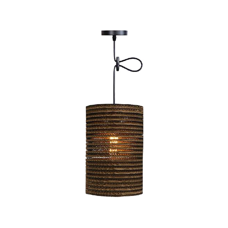 1 Light Corrugated Paper Hanging Lamp Asian Style Brown High Waist Shade Restaurant Pendant Light Clearhalo 'Ceiling Lights' 'Modern Pendants' 'Modern' 'Pendant Lights' 'Pendants' Lighting' 159609