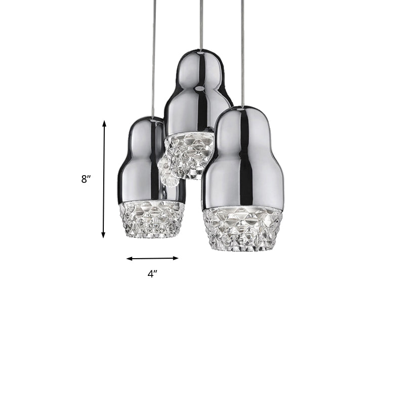 1/3 Heads Metal Pendant Lamp with Gourd Shade Postmodern Chrome/Gold/Rose Gold Suspended Pendant Light for Bar in Warm/White Clearhalo 'Ceiling Lights' 'Pendant Lights' 'Pendants' Lighting' 159620