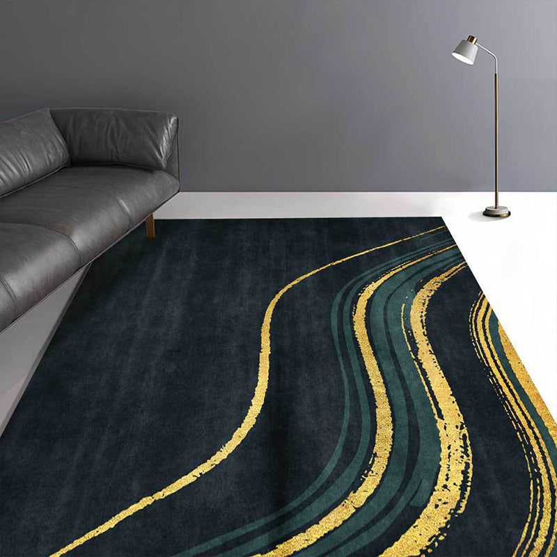Contemporary Swirl Lines Pattern Rug Dark Green and Golden Polyester Rug Machine Washable Non-Slip Area Rug for Bedroom Blackish Green Clearhalo 'Area Rug' 'Modern' 'Rugs' Rug' 1596439