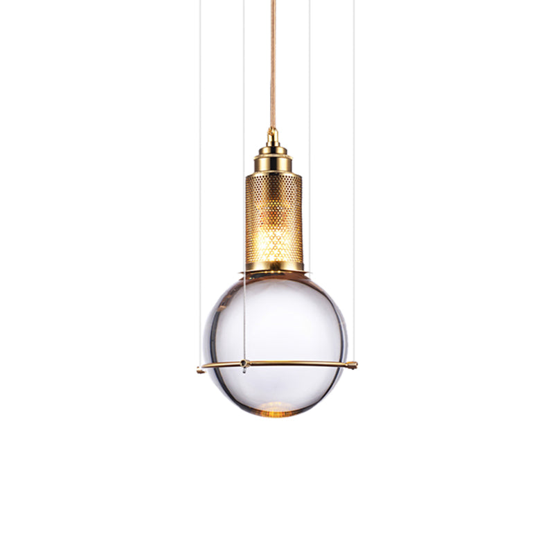 Modern Ball Pendant Lamp Clear Crystal 1 Light LED Bedroom Hanging Lamp with Gold Mesh Cage in Warm/White Light Clearhalo 'Ceiling Lights' 'Glass shade' 'Glass' 'Modern Pendants' 'Modern' 'Pendant Lights' 'Pendants' Lighting' 159644