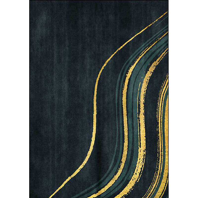 Contemporary Swirl Lines Pattern Rug Dark Green and Golden Polyester Rug Machine Washable Non-Slip Area Rug for Bedroom Clearhalo 'Area Rug' 'Modern' 'Rugs' Rug' 1596442