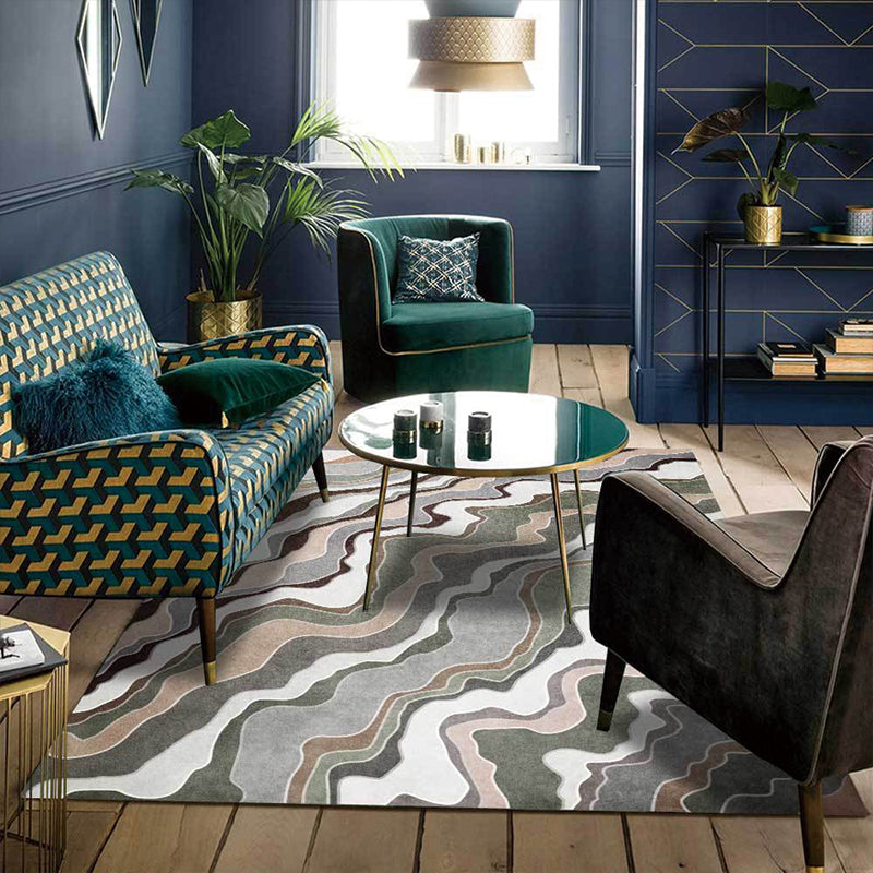 Simple Swirl Stripe Pattern Rug Green Casual Rug Polyester Machine Washable Non-Slip Area Rug for Bedroom Green Clearhalo 'Area Rug' 'Modern' 'Rugs' Rug' 1596448