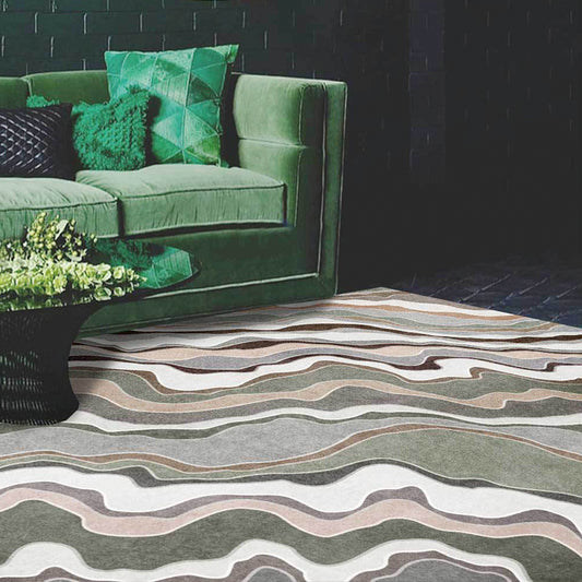 Simple Swirl Stripe Pattern Rug Green Casual Rug Polyester Machine Washable Non-Slip Area Rug for Bedroom Clearhalo 'Area Rug' 'Modern' 'Rugs' Rug' 1596449