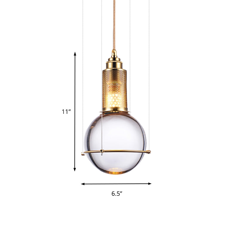 Modern Ball Pendant Lamp Clear Crystal 1 Light LED Bedroom Hanging Lamp with Gold Mesh Cage in Warm/White Light Clearhalo 'Ceiling Lights' 'Glass shade' 'Glass' 'Modern Pendants' 'Modern' 'Pendant Lights' 'Pendants' Lighting' 159645