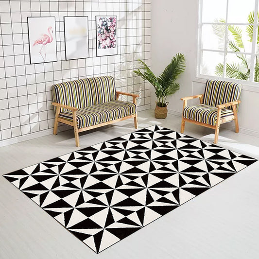 Black and White Bedroom Rug Modern Geometric Triangle Pattern Area Rug Polyester Stain-Resistant Carpet Clearhalo 'Area Rug' 'Modern' 'Rugs' Rug' 1596513