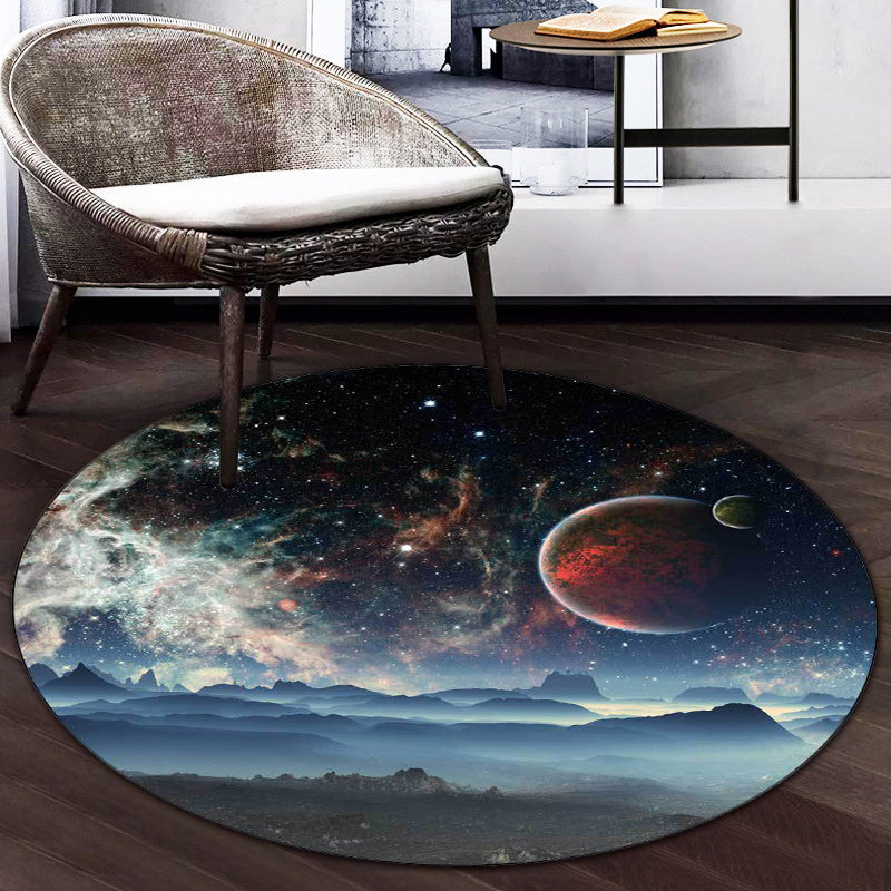 Simple Modern Rug in Blue and Black Outer Space Planet Hills Pattern Rug Polyester Washable Carpet for Home Decoration Blue Clearhalo 'Area Rug' 'Modern' 'Rugs' Rug' 1596584