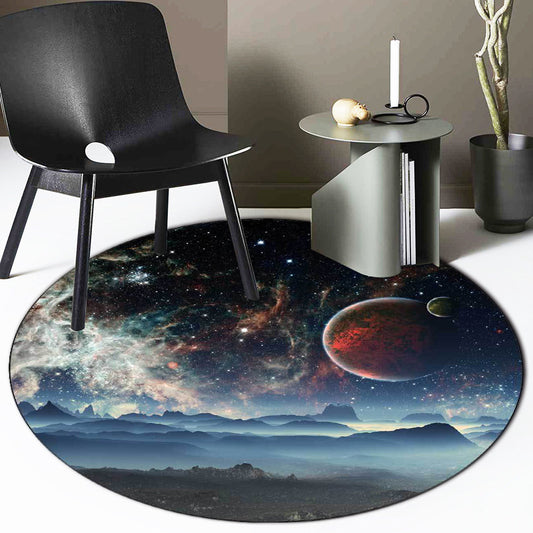 Simple Modern Rug in Blue and Black Outer Space Planet Hills Pattern Rug Polyester Washable Carpet for Home Decoration Clearhalo 'Area Rug' 'Modern' 'Rugs' Rug' 1596585