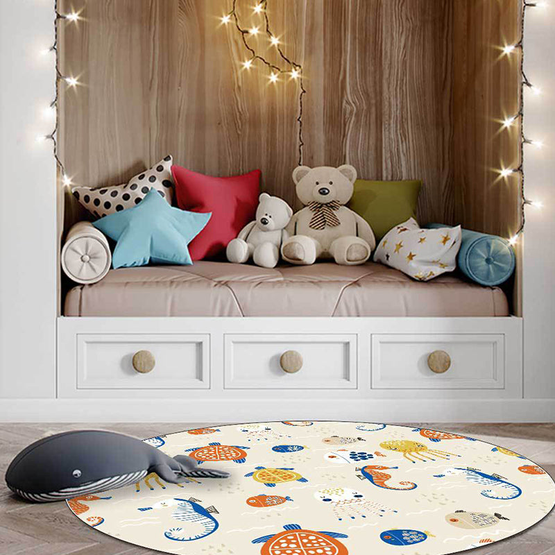 White Child's Room Rug Kids Animal Bear Dog Panda Pattern Area Rug  Polyester Anti-Slip Backing Carpet - Clearhalo