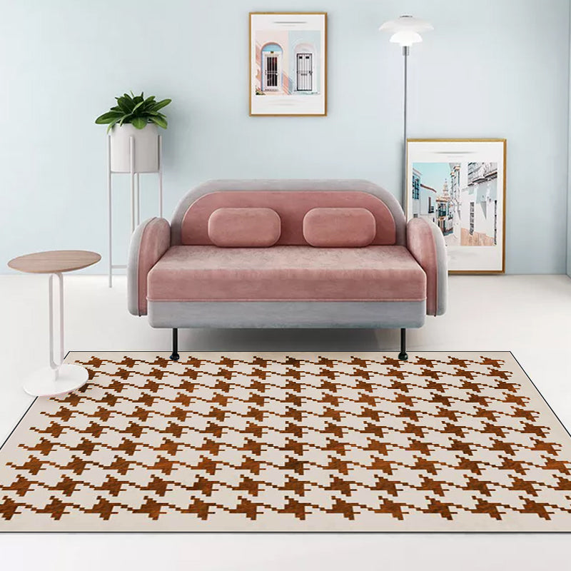 Nordic Modern Rug in Ivory Plaid Houndstooth Pattern Rug Polyester Non-Slip Pet Friendly Carpet for Home Decoration Clearhalo 'Area Rug' 'Modern' 'Rugs' Rug' 1596691