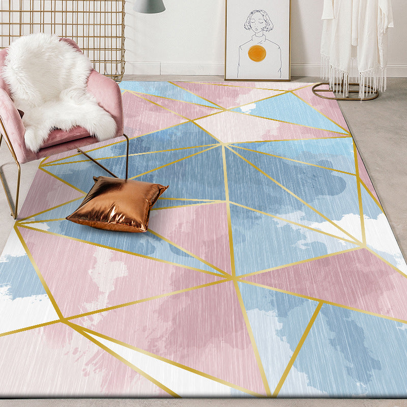 Minimalist Modern Rug in Pink and Blue Colorblock Geometry Pattern Rug Polyester Washable Carpet for Home Decoration Pink Clearhalo 'Area Rug' 'Modern' 'Rugs' Rug' 1596714