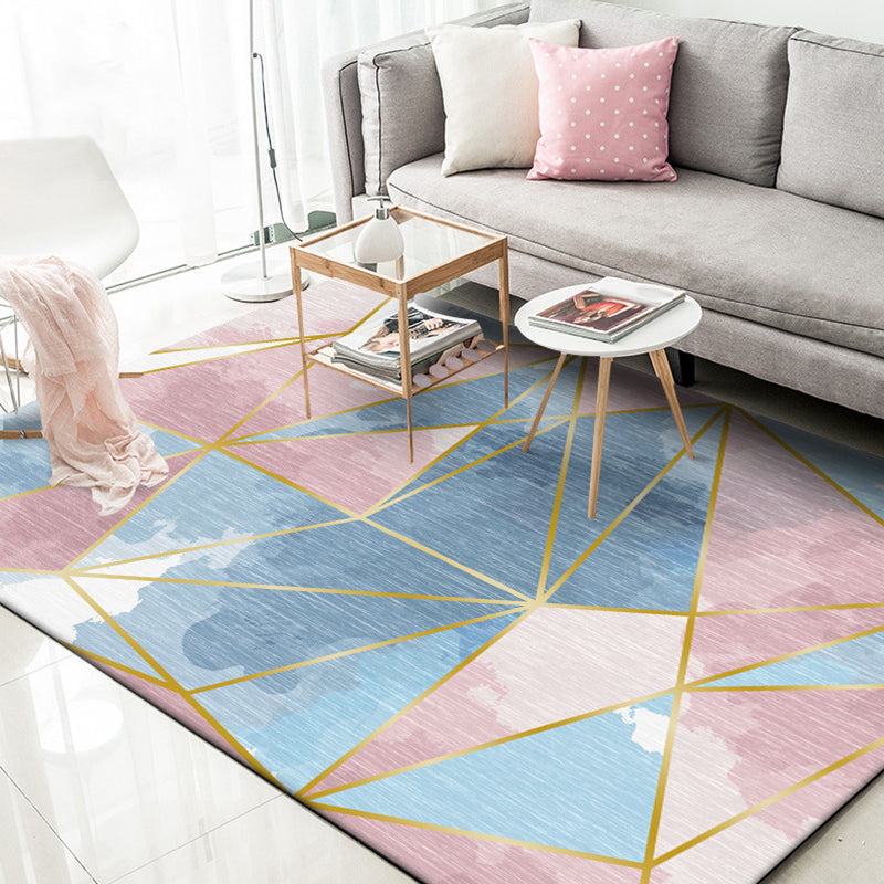 Minimalist Modern Rug in Pink and Blue Colorblock Geometry Pattern Rug Polyester Washable Carpet for Home Decoration Clearhalo 'Area Rug' 'Modern' 'Rugs' Rug' 1596715