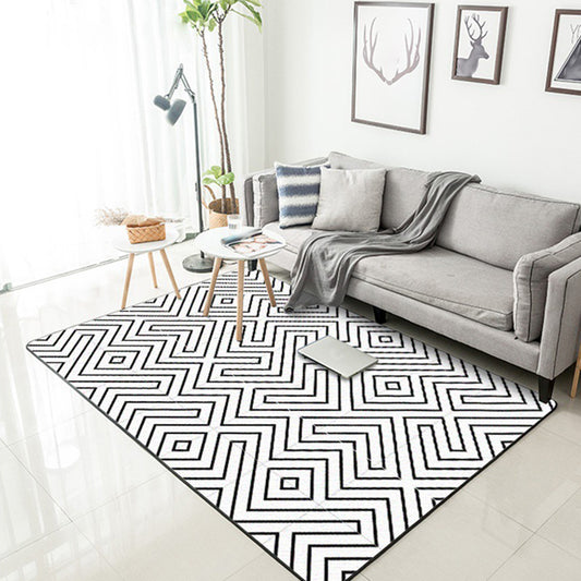 Modern Living Room Rug in White Geometric Lines Print Rug Polyester Stain-Resistant Washable Area Rug White Clearhalo 'Area Rug' 'Modern' 'Rugs' Rug' 1596738