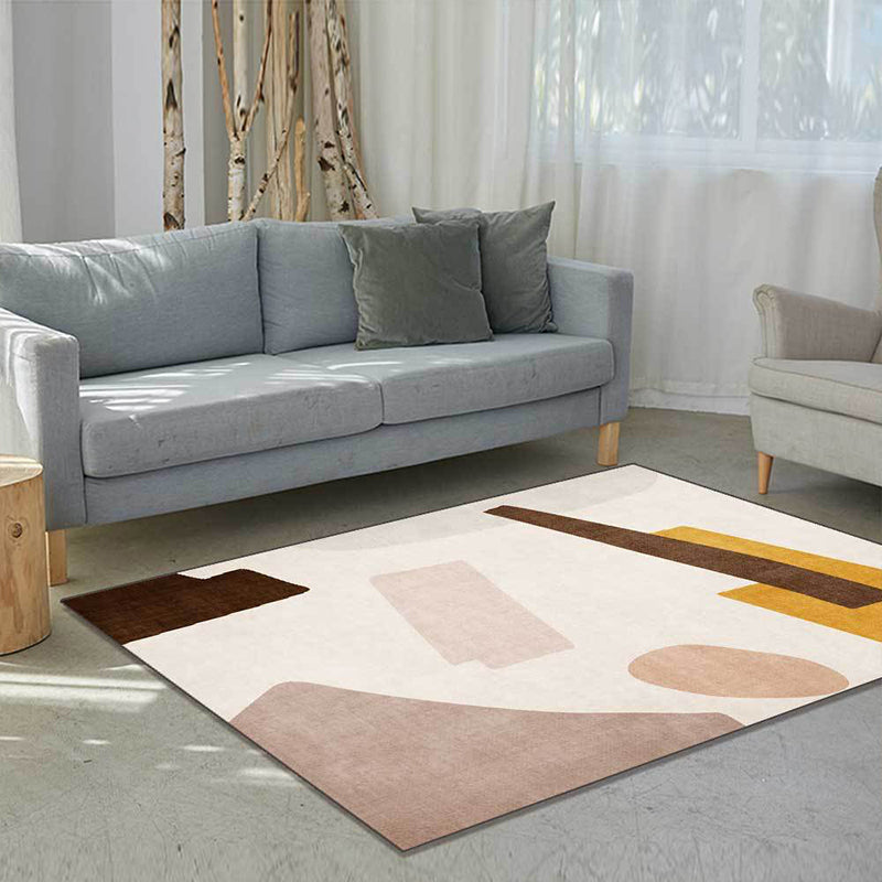 Beige and Brown Contemporary Rug Polyester Abstract Rug Machine Washable Non-Slip Backing Carpet for Living Room Ivory Clearhalo 'Area Rug' 'Rug' 1596842