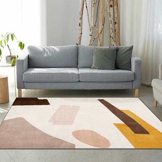 Beige and Brown Contemporary Rug Polyester Abstract Rug Machine Washable Non-Slip Backing Carpet for Living Room Clearhalo 'Area Rug' 'Rug' 1596843