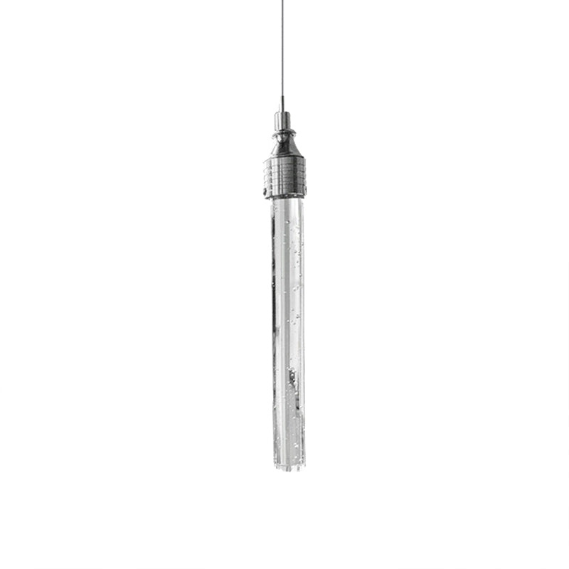 Tube Shaped Hanging Lamp Modern Clear Bubble Crystal 1-Light Suspension Pendant in Warm/White Light for Bar Living Room Clearhalo 'Ceiling Lights' 'Glass shade' 'Glass' 'Modern Pendants' 'Modern' 'Pendant Lights' 'Pendants' Lighting' 159685