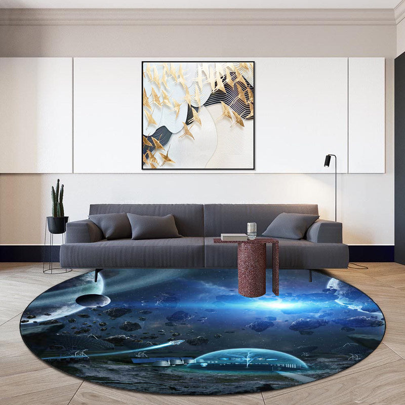 Modern Living Room Rug in Black and White Outer Space Planet Meteorite Print Rug Polyester Washable Non-Slip Area Rug Clearhalo 'Area Rug' 'Modern' 'Rugs' Rug' 1596859