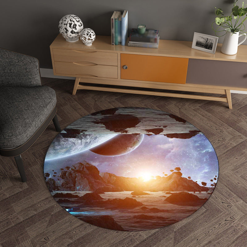 Modern Living Room Rug in Blue and Grey Outer Space Planet Meteorite Print Rug Polyester Non-Slip Area Rug Clearhalo 'Area Rug' 'Modern' 'Rugs' Rug' 1596875