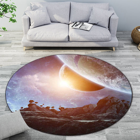 Blue and Grey Bedroom Rug Modern Outer Space Planet Pattern Area Rug Polyester Machine Washable Carpet Aurora Blue Clearhalo 'Area Rug' 'Modern' 'Rugs' Rug' 1596882
