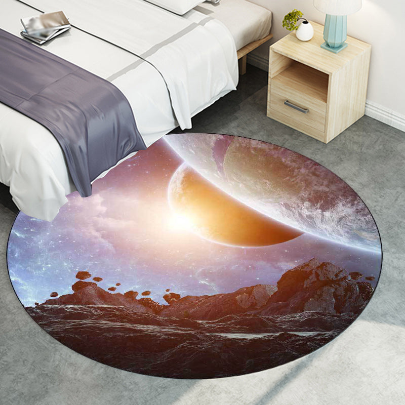 Blue and Grey Bedroom Rug Modern Outer Space Planet Pattern Area Rug Polyester Machine Washable Carpet Clearhalo 'Area Rug' 'Modern' 'Rugs' Rug' 1596883