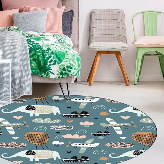 Kids Bedroom Rug in Teal Animal Elephant Plane Heart Print Rug Polyester Stain-Resistant Area Rug Clearhalo 'Area Rug' 'Rug' 1596891