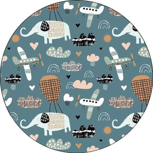 Kids Bedroom Rug in Teal Animal Elephant Plane Heart Print Rug Polyester Stain-Resistant Area Rug Clearhalo 'Area Rug' 'Rug' 1596892