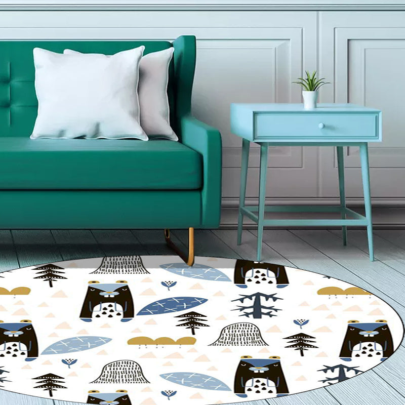 White Child's Room Rug Kids Animal Squirrel Tree Triangle Pattern Area Rug Polyester Washable Non-Slip Carpet White Clearhalo 'Area Rug' 'Rug' 1596898