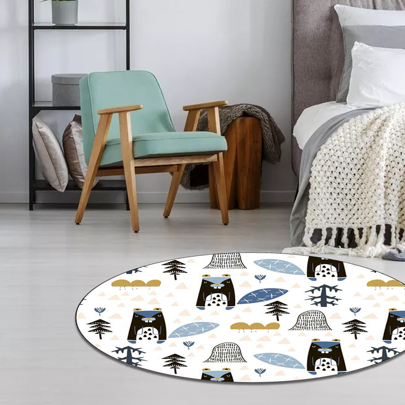 White Child's Room Rug Kids Animal Bear Dog Panda Pattern Area Rug  Polyester Anti-Slip Backing Carpet - Clearhalo