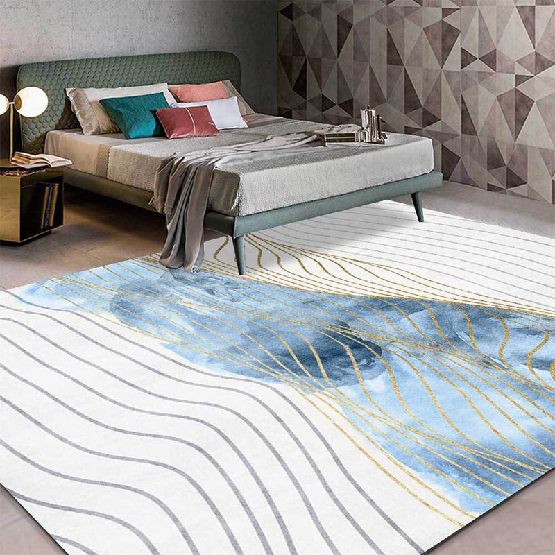 Stylish Swirl Stripe Print Rug White and Blue Nordic Rug Polyester Washable Anti-Slip Backing Area Rug for Living Room Blue Clearhalo 'Area Rug' 'Modern' 'Rugs' Rug' 1596988