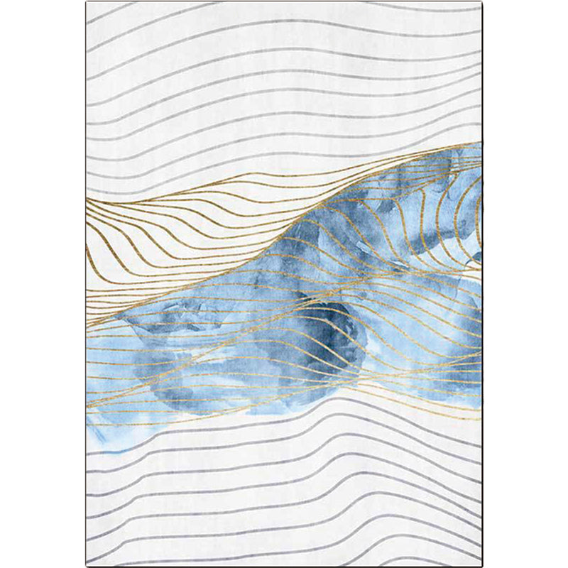 Stylish Swirl Stripe Print Rug White and Blue Nordic Rug Polyester Washable Anti-Slip Backing Area Rug for Living Room Clearhalo 'Area Rug' 'Modern' 'Rugs' Rug' 1596990