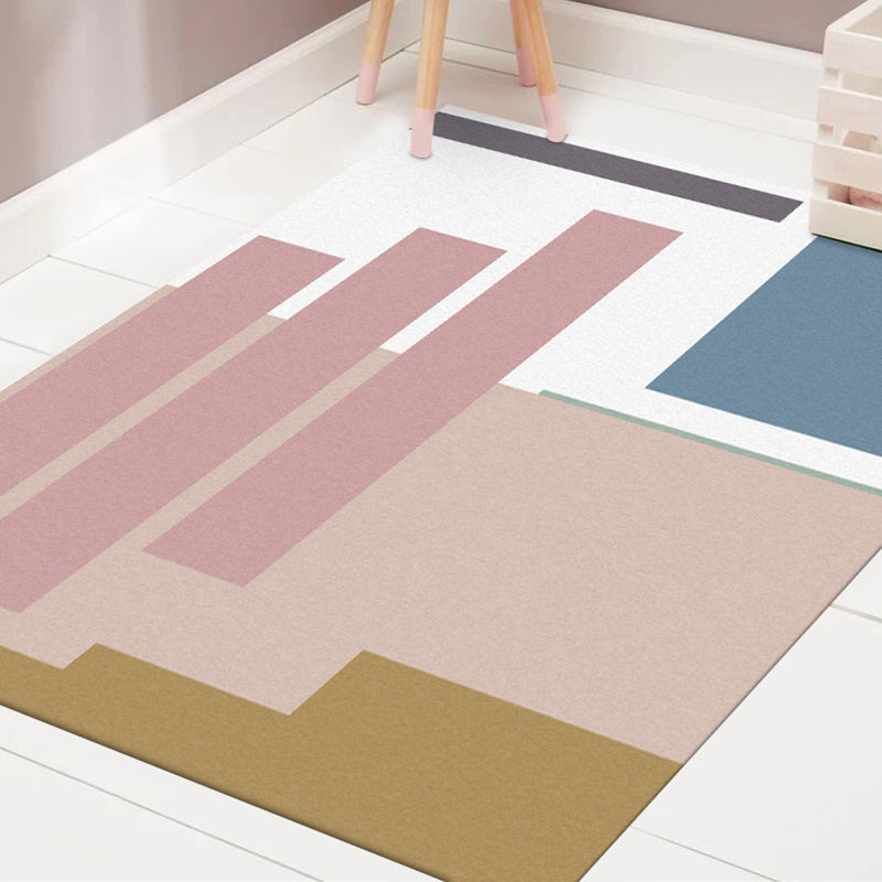 Contemporary Modern Rug in Pink and White Colorblock Rectangle Pattern Rug Polyester Washable Carpet for Home Decoration Clearhalo 'Area Rug' 'Modern' 'Rugs' Rug' 1597045