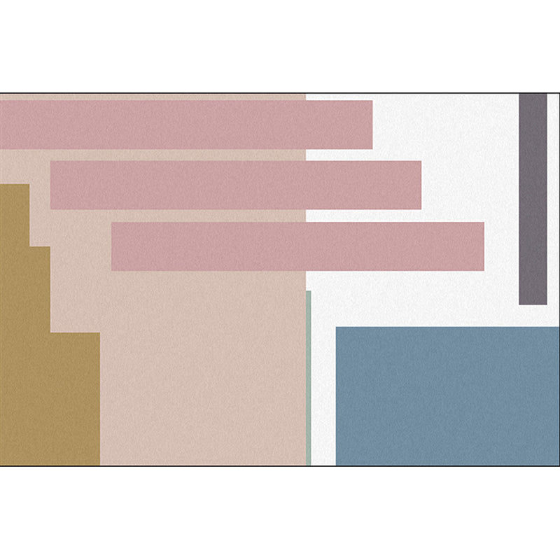 Contemporary Modern Rug in Pink and White Colorblock Rectangle Pattern Rug Polyester Washable Carpet for Home Decoration Clearhalo 'Area Rug' 'Modern' 'Rugs' Rug' 1597046