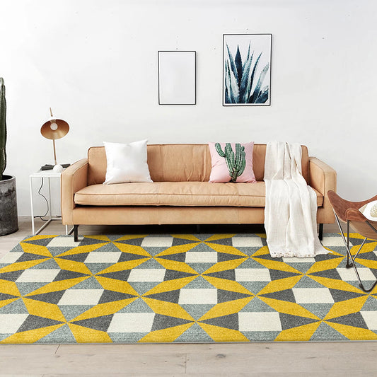 Modern Living Room Rug Colorful Geometric Triangle Square Print Rug Polyester Pet Friendly Area Rug Yellow Clearhalo 'Area Rug' 'Modern' 'Rugs' Rug' 1597076