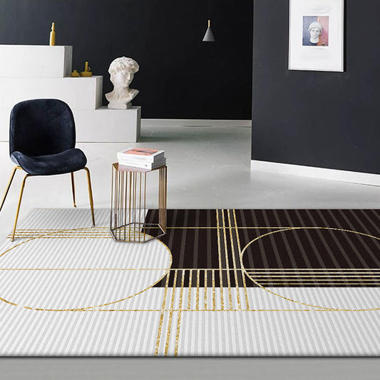 Scandinavian Modern Rug in Black and White Geometry Stripe Pattern Rug Polyester Washable Carpet for Home Decoration Black Clearhalo 'Area Rug' 'Modern' 'Rugs' Rug' 1597092