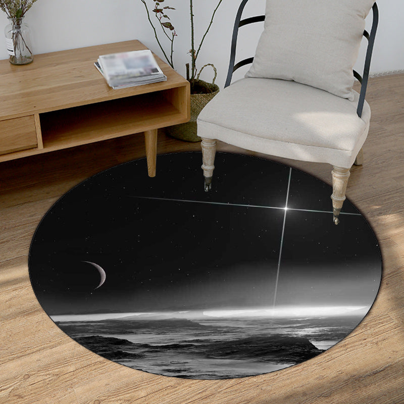 Modern Living Room Rug in Black Outer Space Star Print Rug Polyester Stain-Resistant Area Rug Black Clearhalo 'Area Rug' 'Modern' 'Rugs' Rug' 1597212