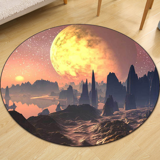 Orange and Brown Bedroom Rug Modern Outer Space Planet Hills Pattern Area Rug Polyester Non-Slip Carpet Clearhalo 'Area Rug' 'Modern' 'Rugs' Rug' 1597221