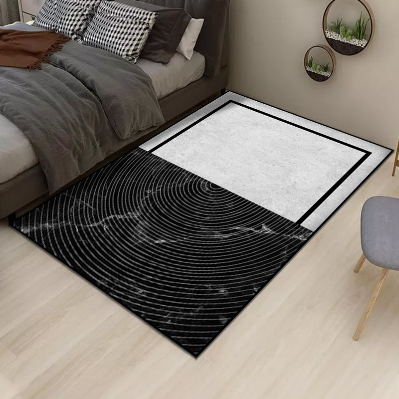 Black and Grey Bedroom Rug Modern Colorblock Marble Semicircle Pattern Area Rug Polyester Washable Carpet Clearhalo 'Area Rug' 'Modern' 'Rugs' Rug' 1597319