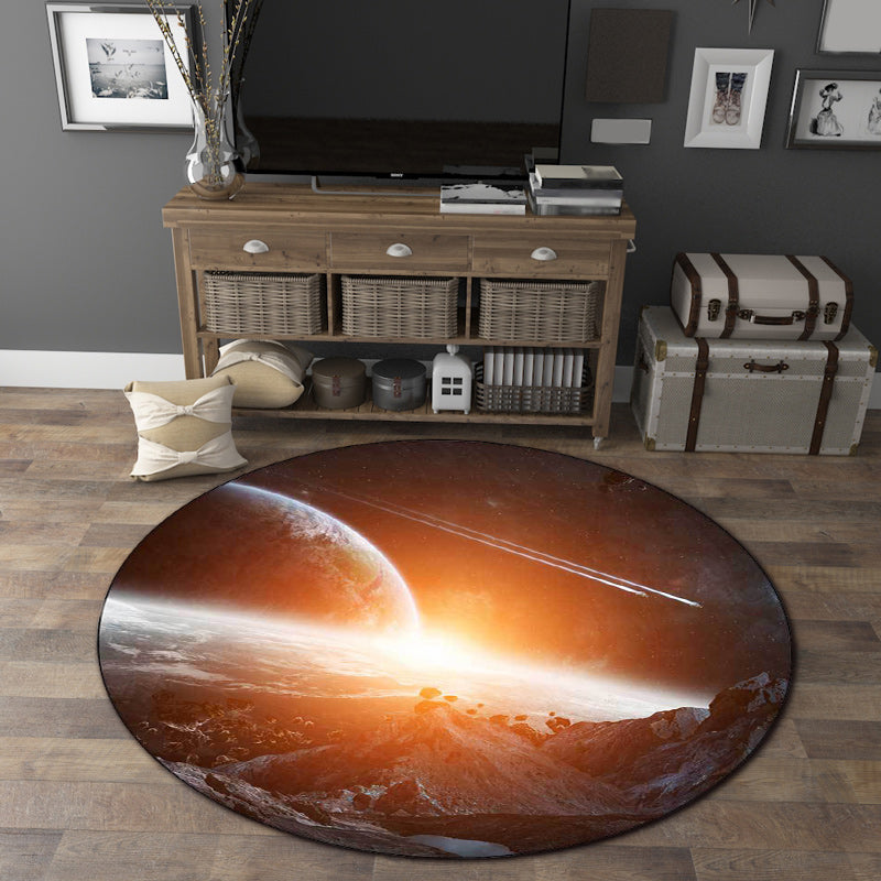 Black and Orange Bedroom Rug Modern Outer Space Planet Pattern Area Rug Polyester Washable Stain-Resistant Carpet Yellow-Red Clearhalo 'Area Rug' 'Modern' 'Rugs' Rug' 1597414