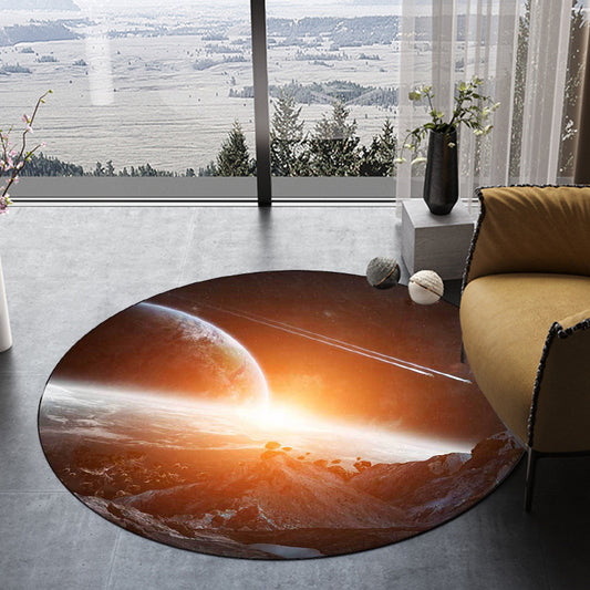 Black and Orange Bedroom Rug Modern Outer Space Planet Pattern Area Rug Polyester Washable Stain-Resistant Carpet Clearhalo 'Area Rug' 'Modern' 'Rugs' Rug' 1597415