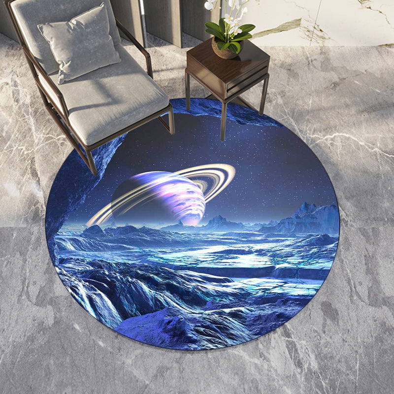 Casual Modern Rug in Blue Outer Space Planet Pattern Rug Polyester Pet Friendly Carpet for Home Decoration Blue Clearhalo 'Area Rug' 'Modern' 'Rugs' Rug' 1597422