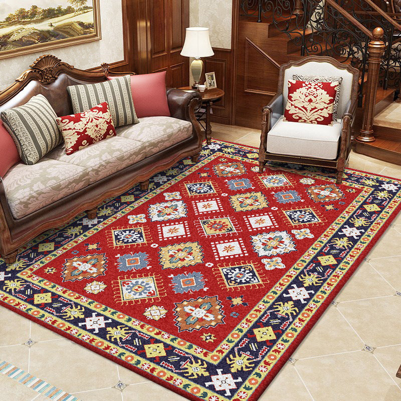 Southwestern Living Room Rug in Red Diamond Print Rug Polyester Anti-Slip Pet Friendly Area Rug Red Clearhalo 'Area Rug' 'Rugs' 'Southwestern' Rug' 1597462