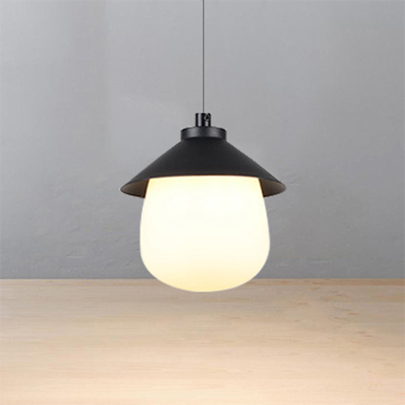 Cone Pendant Lighting with Oval Glass Shade Minimalist Black Hanging Ceiling Light for Dining Room Clearhalo 'Ceiling Lights' 'Glass shade' 'Glass' 'Modern Pendants' 'Modern' 'Pendant Lights' 'Pendants' Lighting' 159749