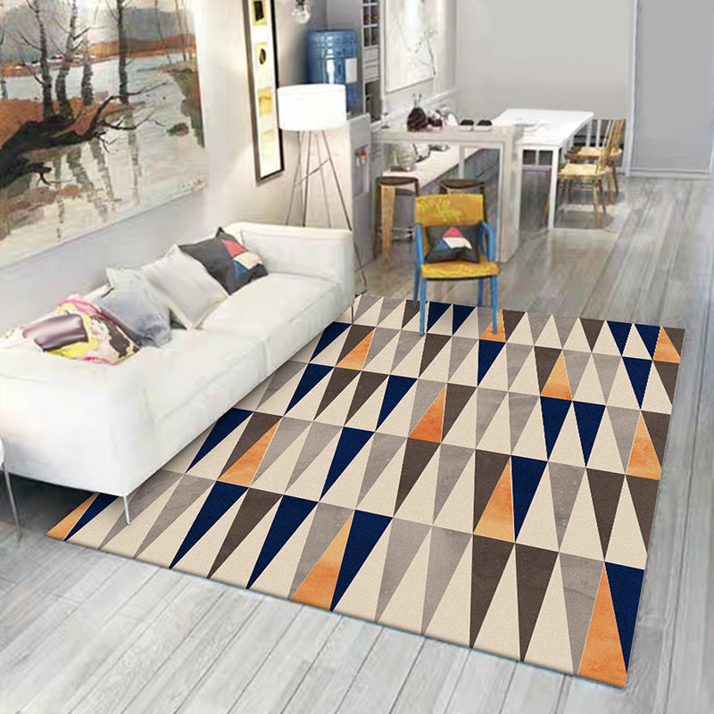 Ivory Bedroom Rug Modern Geometric Triangle Pattern Area Rug Polyester Stain-Resistant Washable Carpet Blue Clearhalo 'Area Rug' 'Modern' 'Rugs' Rug' 1597494